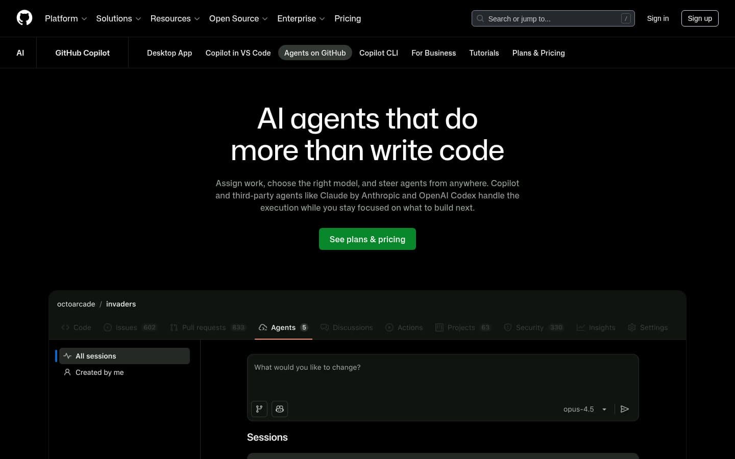 GitHub Agent HQ website showing repository-native agent orchestration